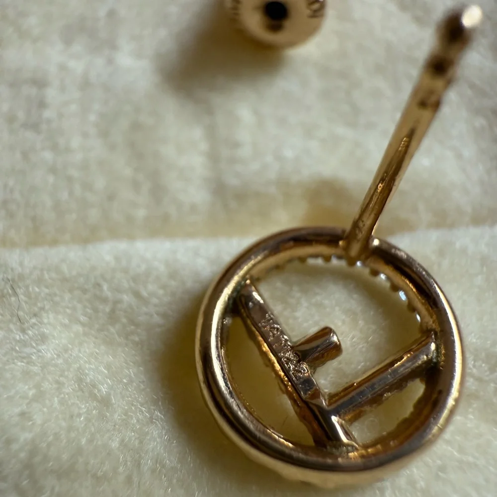 ✨SOLD✨F is Fendi Gold Rhinestone Studs - Picture 9 of 12